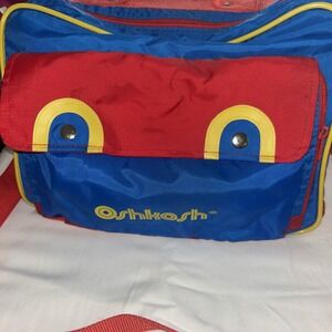 Vintage 90s Oshkosh Red Blue Yellow Primary Childs Messenger Diaper Carry-on Bag